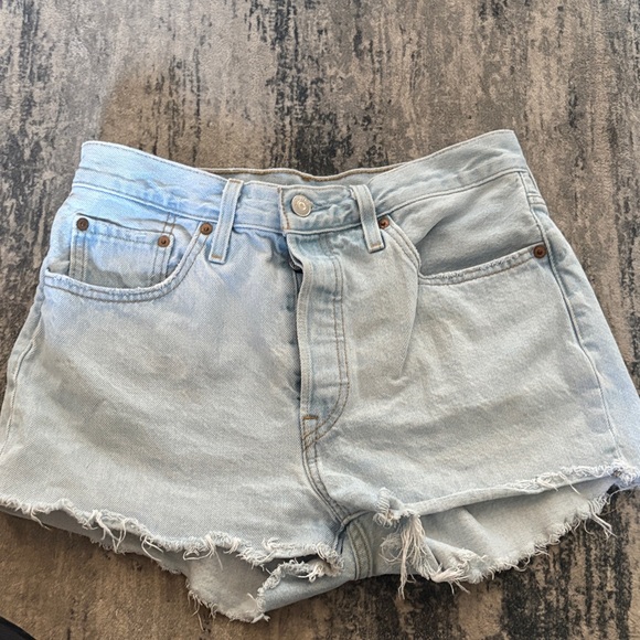 Levis Strauss Pants - Light Blue Frayed Hem Denim Shorts